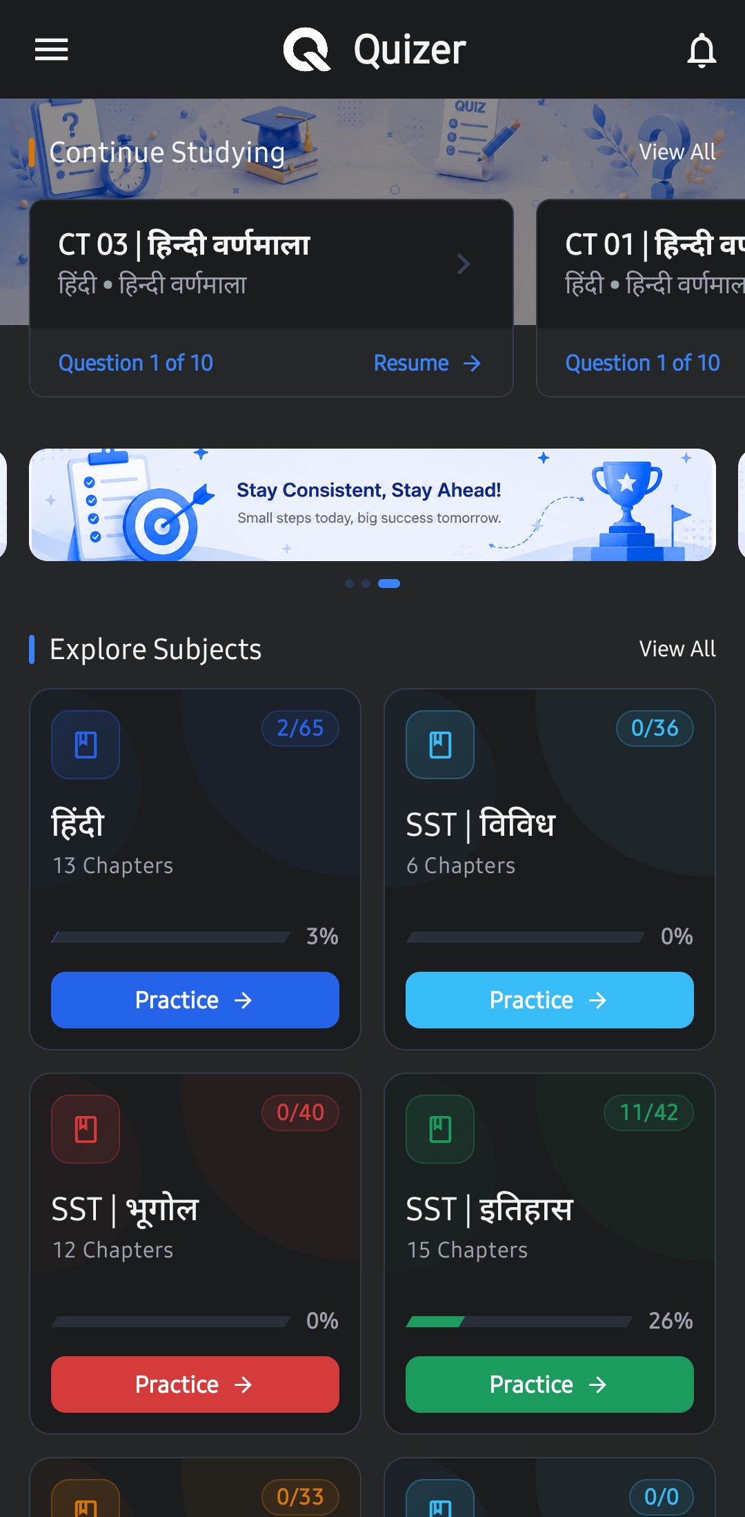 Quizer App Dashboard Interface Mockup